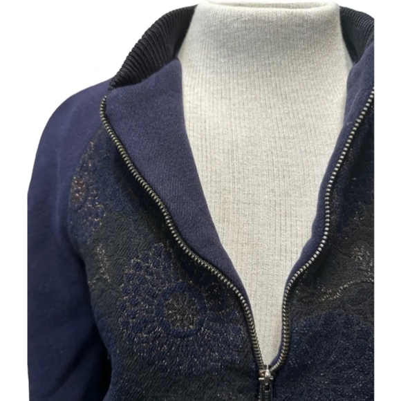 Martin Grant Floral Copper Brocade Luxe Bomber Jacket in Midnight Blue. Size 38 - Picture 8 of 9